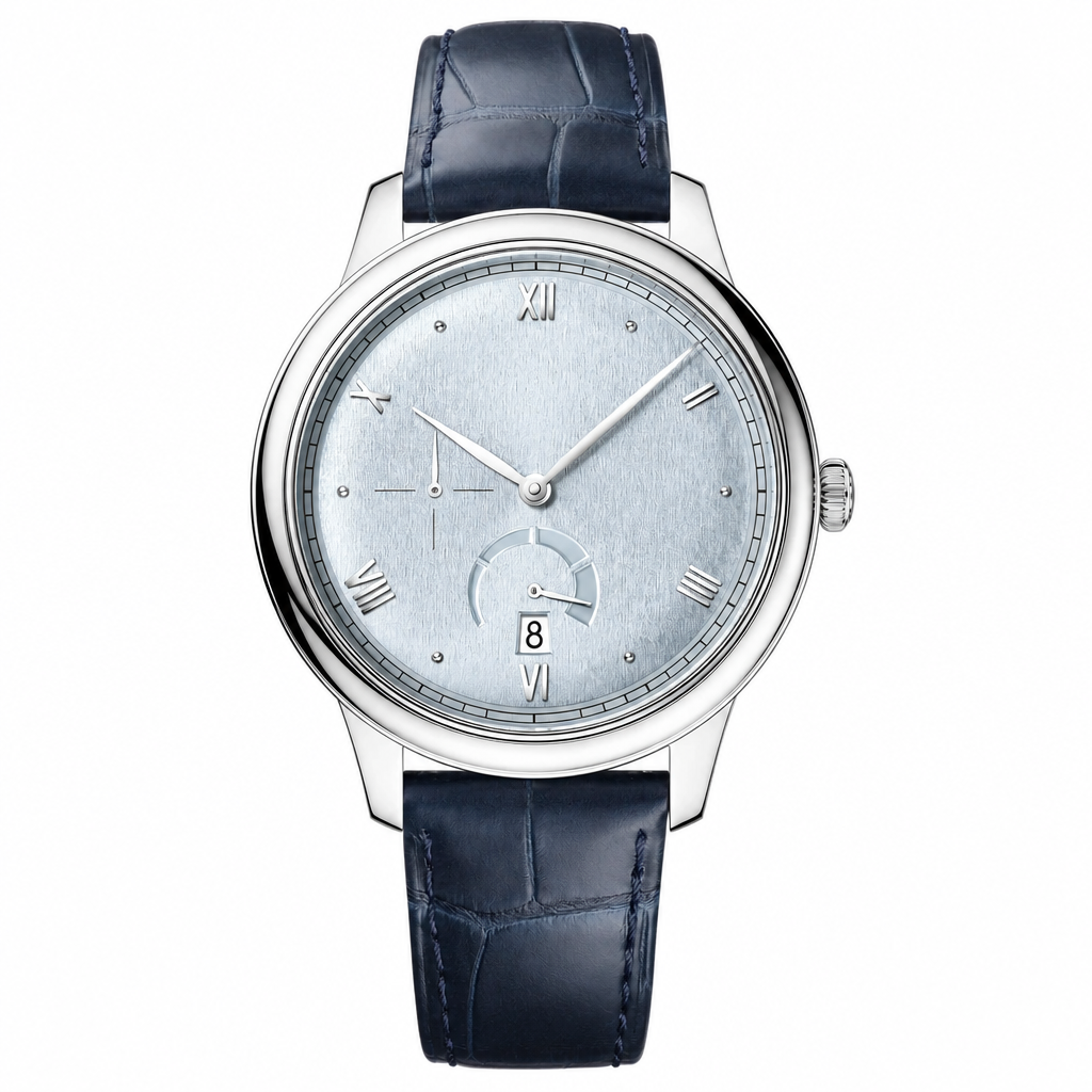 Dress Watch with silver dial and blue leather strap 41mm product photo