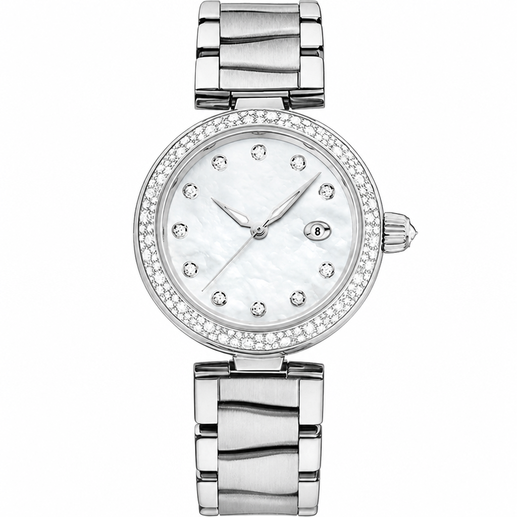 Ladies Dress Watch 34mm Silver-Tone Metal with Mother-of-Pearl Dial
