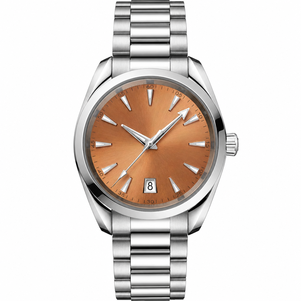 Dress watch with copper dial and stainless steel bracelet, 38mm case size