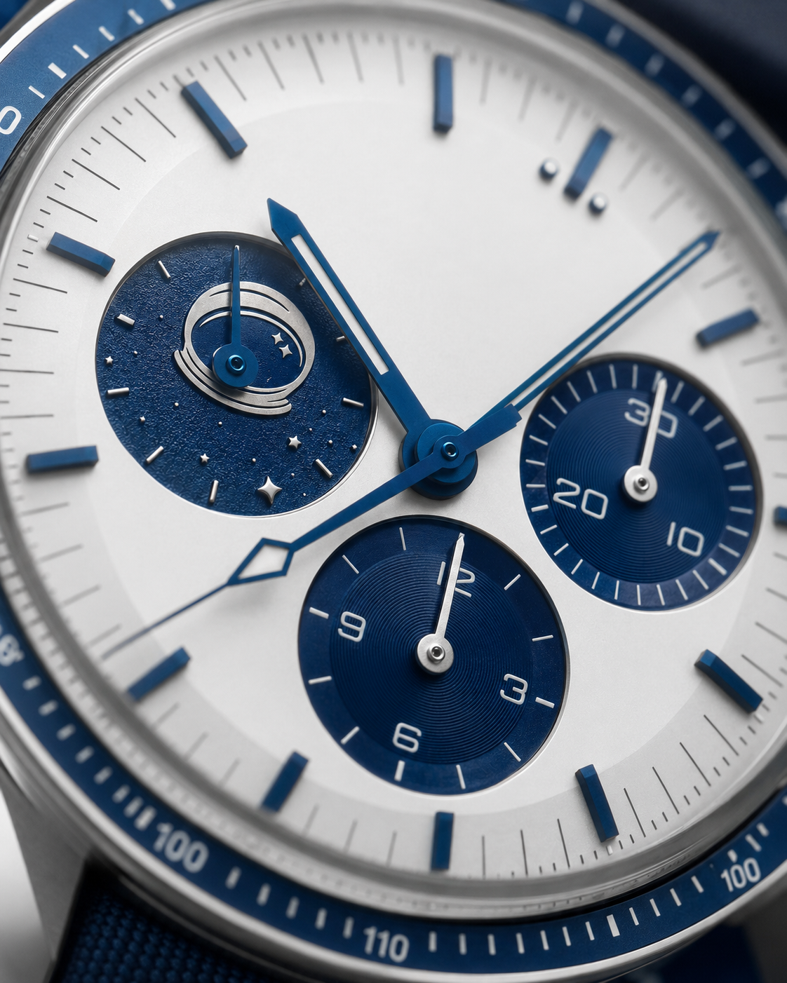 Lunar Chronograph Watch White Blue 42mm