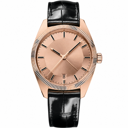 Calendar Dress Watch Rose Gold Black Leather 41mm product photo