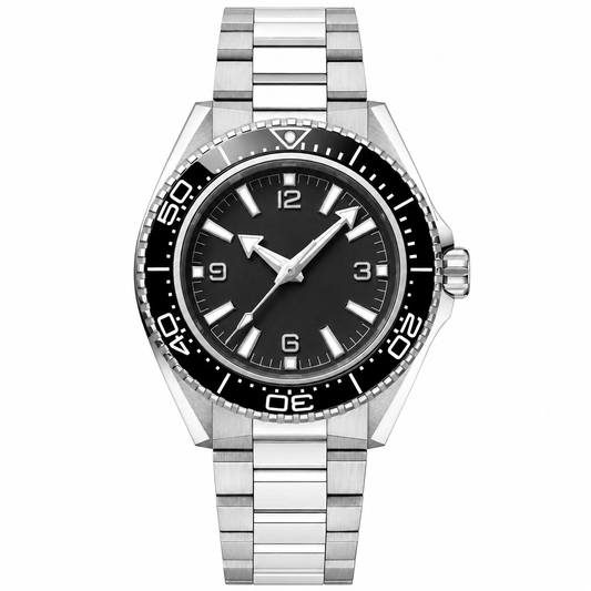 Dive style watch 42mm black dial on stainless steel bracelet product photo